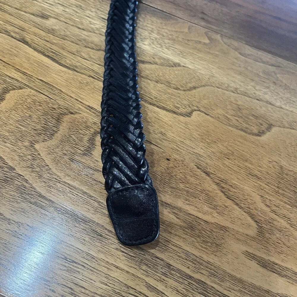 Ann Taylor Black Leather Braided Belt‎ Medium Classic Casual Career